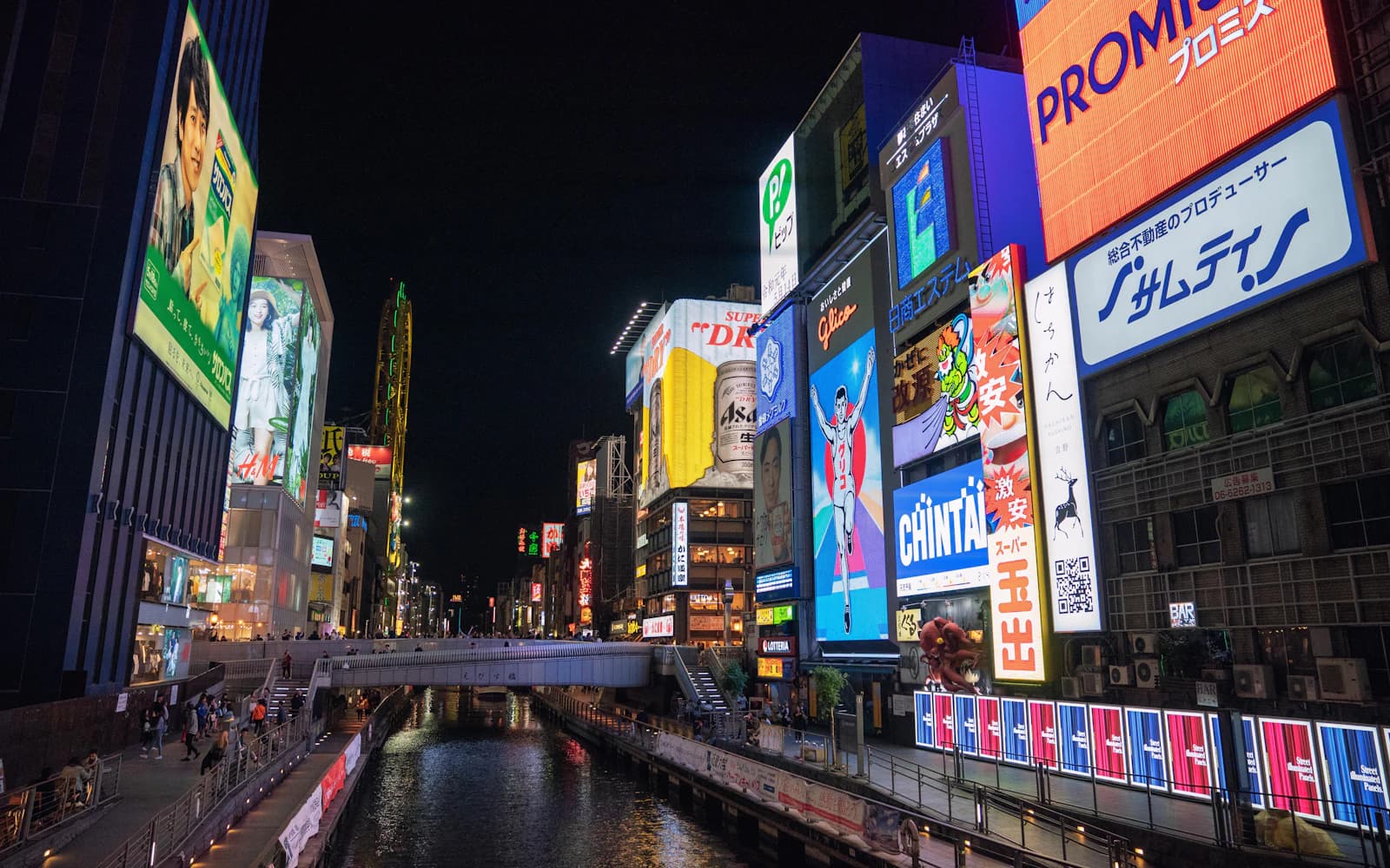 Neon signs along the Dotonbori canal, Osaka